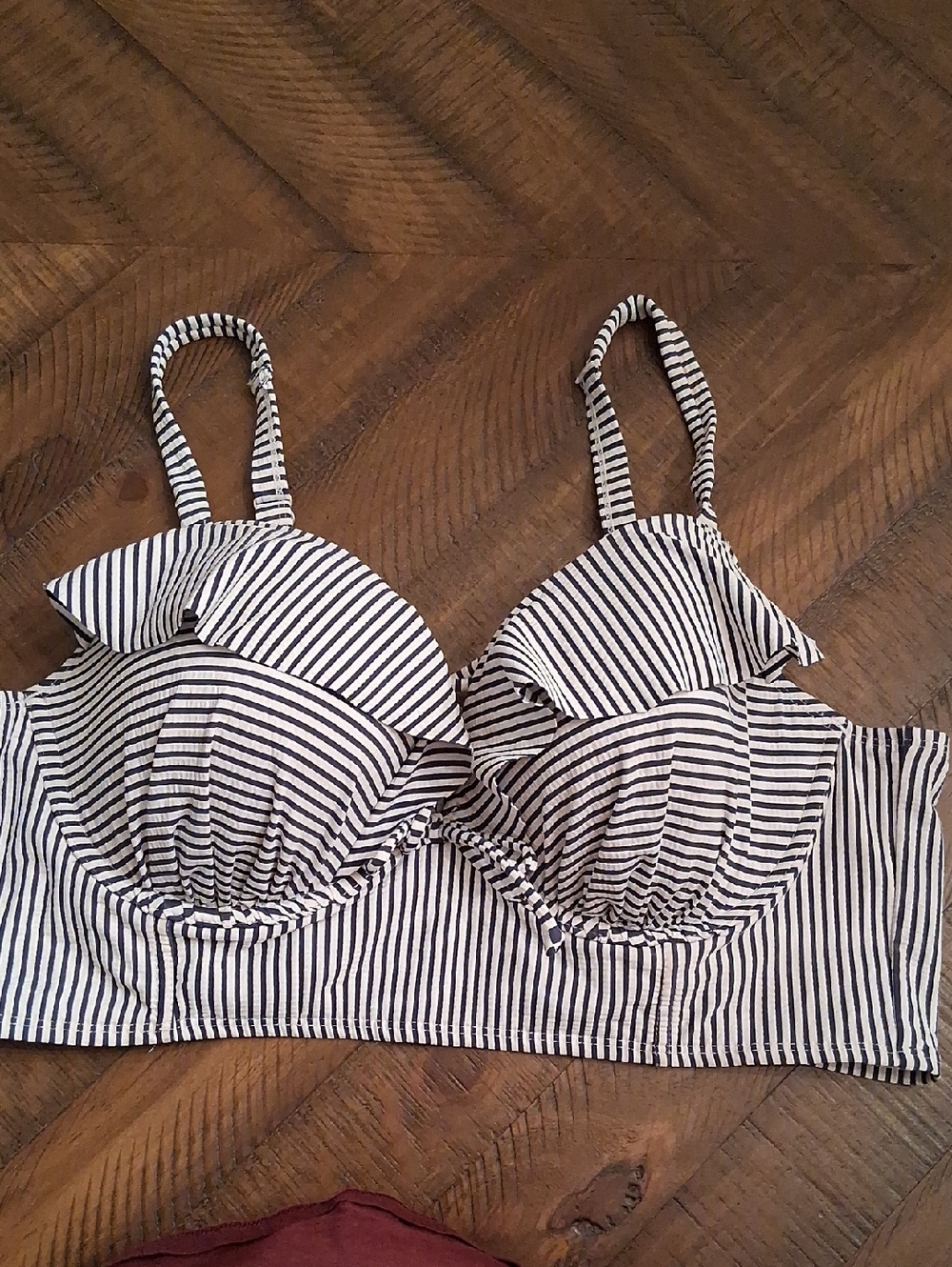 Cacique White & Navy Striped Swim Top 40DD